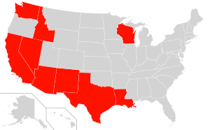 Community Property states highlighted in Red