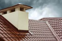Close-up picture of metal roofing on a house.