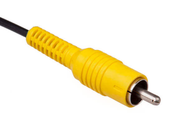 One end of an RCA connector cable to carry composite video signal.
